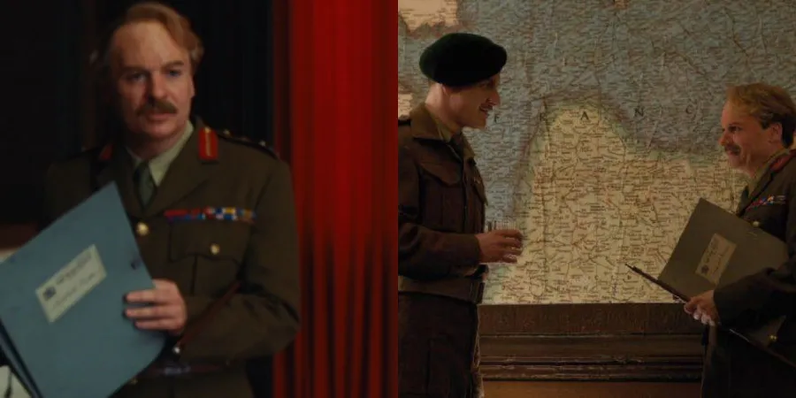 Split image of Mike Myers and Michael Fassbender in Inglourious Basterds