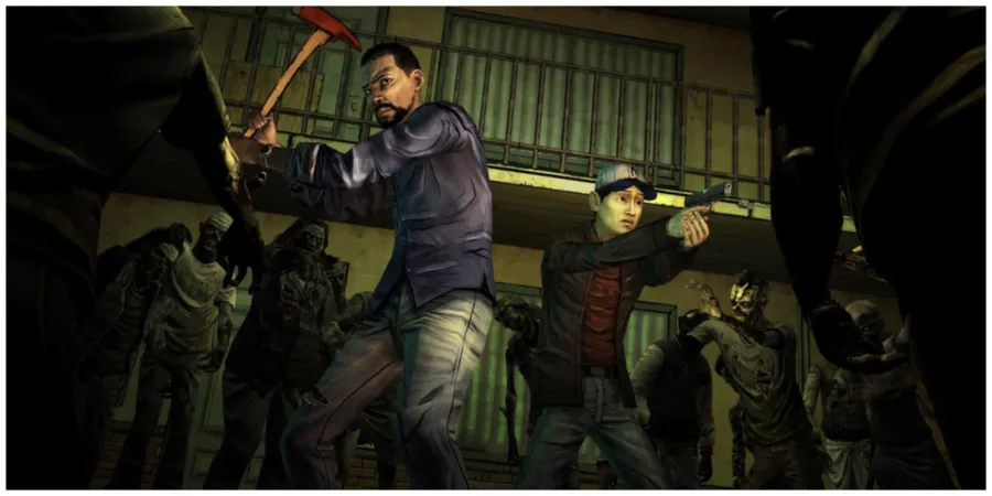 The Walking Dead - Lee & Glen Fighting Zombies